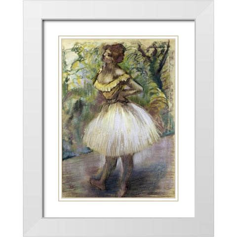 Dancer In Yellow White Modern Wood Framed Art Print with Double Matting by Degas, Edgar