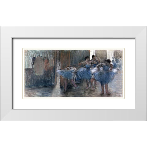 Dancers White Modern Wood Framed Art Print with Double Matting by Degas, Edgar
