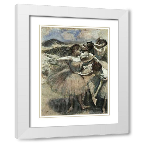 Dancers White Modern Wood Framed Art Print with Double Matting by Degas, Edgar