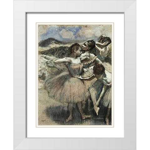 Dancers White Modern Wood Framed Art Print with Double Matting by Degas, Edgar