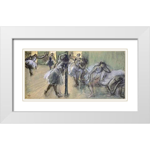 Dancers in Rehearsal (II) White Modern Wood Framed Art Print with Double Matting by Degas, Edgar
