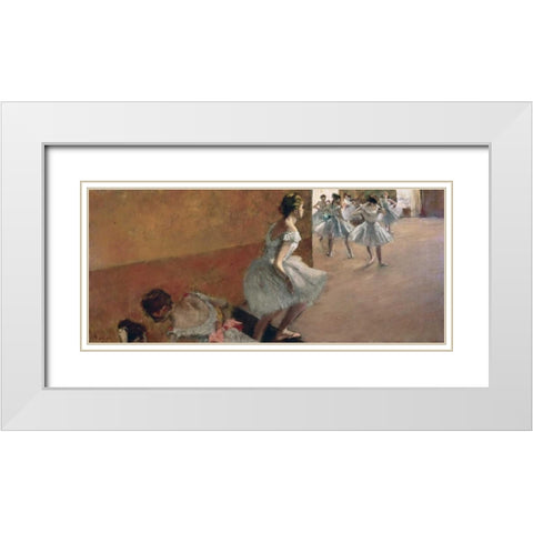 Danseuses montant un escalier, 1886-1890 White Modern Wood Framed Art Print with Double Matting by Degas, Edgar