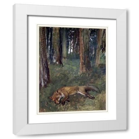 Dead Fox Under the Trees White Modern Wood Framed Art Print with Double Matting by Degas, Edgar