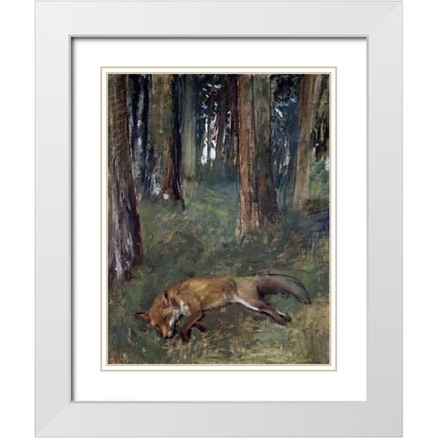 Dead Fox Under the Trees White Modern Wood Framed Art Print with Double Matting by Degas, Edgar