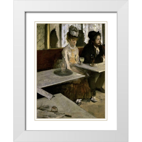 In a Cafe - Absinthe White Modern Wood Framed Art Print with Double Matting by Degas, Edgar