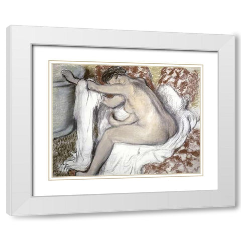 Leaving the Bath (Le Sortie du Bain) White Modern Wood Framed Art Print with Double Matting by Degas, Edgar