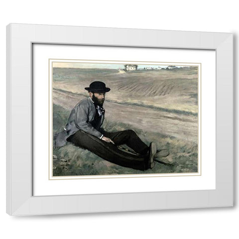 Portrait of Eugene Manet White Modern Wood Framed Art Print with Double Matting by Degas, Edgar