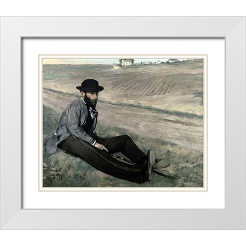 Portrait of Eugene Manet White Modern Wood Framed Art Print with Double Matting by Degas, Edgar