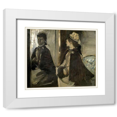 Portrait of Mrs. Jeantaud In The Mirror White Modern Wood Framed Art Print with Double Matting by Degas, Edgar