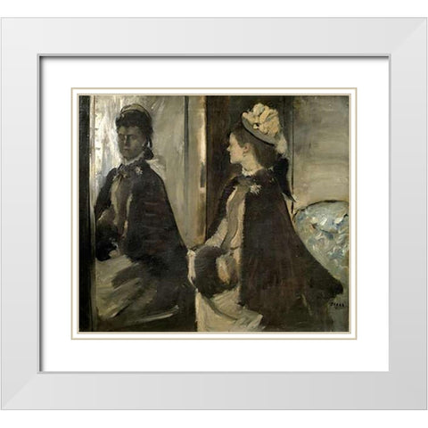 Portrait of Mrs. Jeantaud In The Mirror White Modern Wood Framed Art Print with Double Matting by Degas, Edgar