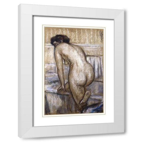 The Bath White Modern Wood Framed Art Print with Double Matting by Degas, Edgar