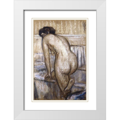 The Bath White Modern Wood Framed Art Print with Double Matting by Degas, Edgar