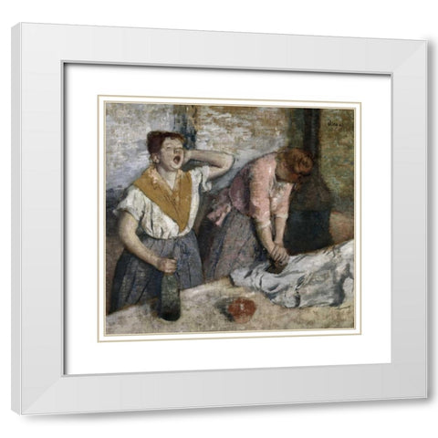 The Ironers White Modern Wood Framed Art Print with Double Matting by Degas, Edgar