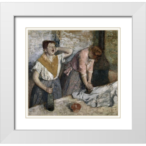 The Ironers White Modern Wood Framed Art Print with Double Matting by Degas, Edgar