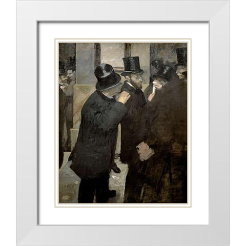 The Stock Exchange White Modern Wood Framed Art Print with Double Matting by Degas, Edgar