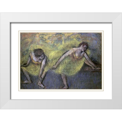 Two Dancers at Rest White Modern Wood Framed Art Print with Double Matting by Degas, Edgar