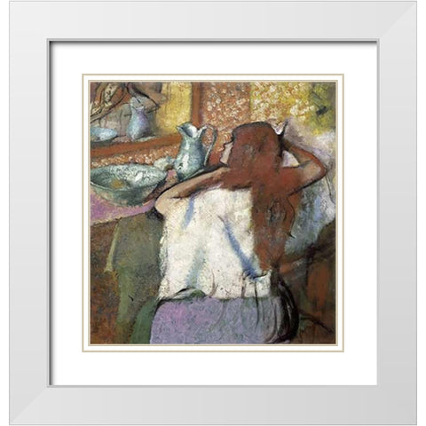 Woman at her Toilette White Modern Wood Framed Art Print with Double Matting by Degas, Edgar