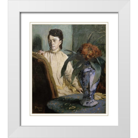 Woman with Porcelain Vase White Modern Wood Framed Art Print with Double Matting by Degas, Edgar