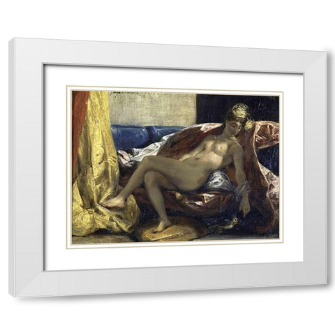 Woman Caressing a Parrot White Modern Wood Framed Art Print with Double Matting by Delacroix, Eugene
