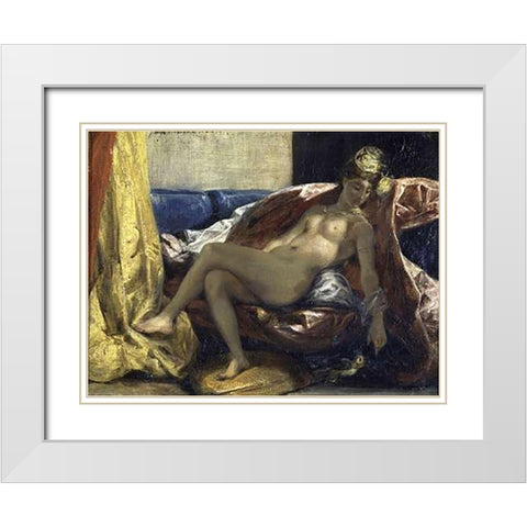 Woman Caressing a Parrot White Modern Wood Framed Art Print with Double Matting by Delacroix, Eugene