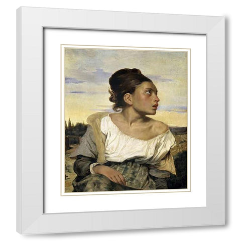 Young Orphan in the Cemetery White Modern Wood Framed Art Print with Double Matting by Delacroix, Eugene