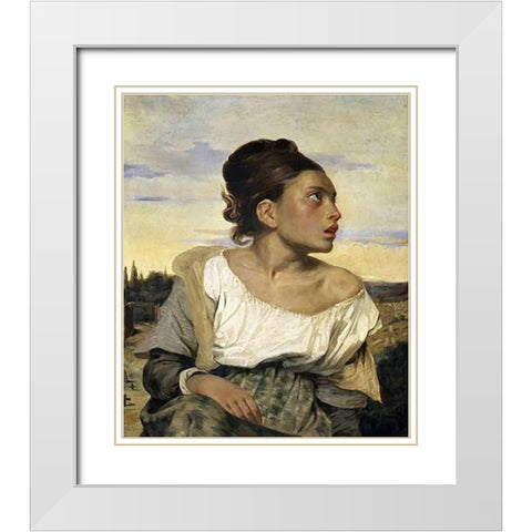 Young Orphan in the Cemetery White Modern Wood Framed Art Print with Double Matting by Delacroix, Eugene