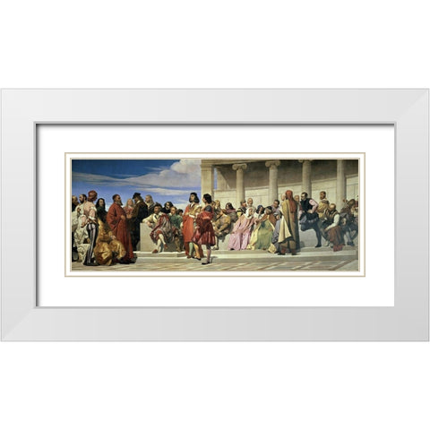 Hemicycle De LEcole Des Beaux Arts White Modern Wood Framed Art Print with Double Matting by Delaroche, Paul