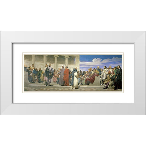 Hemicycle De LEcole Des Beaux Arts White Modern Wood Framed Art Print with Double Matting by Delaroche, Paul