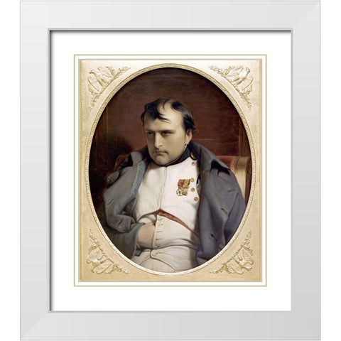 Napoleon In Fountainebleau White Modern Wood Framed Art Print with Double Matting by Delaroche, Paul