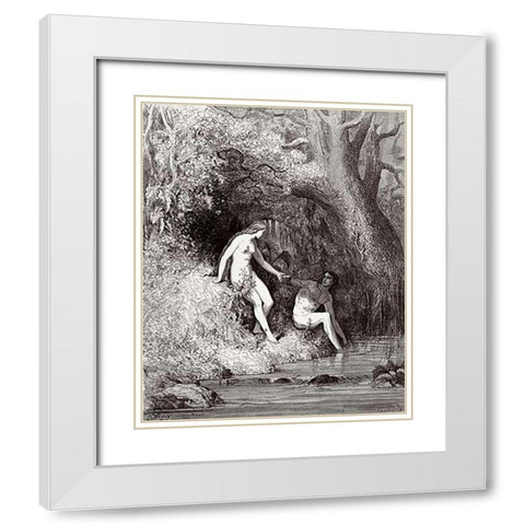Adam and Eve In Paradise (from Miltons Paradise Lost) White Modern Wood Framed Art Print with Double Matting by Dore, Gustave
