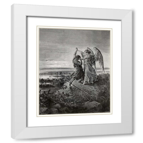 Jacob Wrestling With The Angel White Modern Wood Framed Art Print with Double Matting by Dore, Gustave