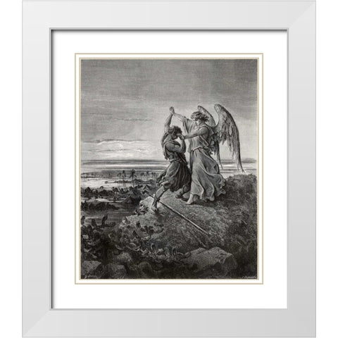 Jacob Wrestling With The Angel White Modern Wood Framed Art Print with Double Matting by Dore, Gustave