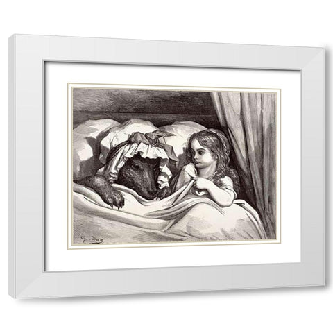 Little Red Riding Hood White Modern Wood Framed Art Print with Double Matting by Dore, Gustave