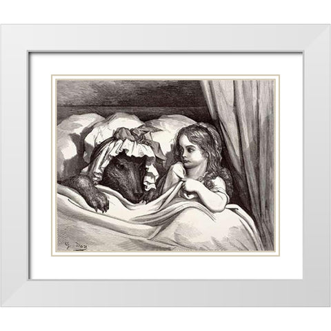Little Red Riding Hood White Modern Wood Framed Art Print with Double Matting by Dore, Gustave