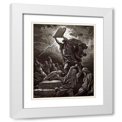 Moses Breaking The Tablets Of The Law White Modern Wood Framed Art Print with Double Matting by Dore, Gustave