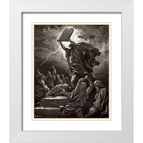 Moses Breaking The Tablets Of The Law White Modern Wood Framed Art Print with Double Matting by Dore, Gustave