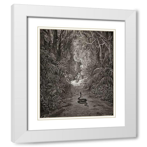 Satan As A Serpent, Enters Paradise In Search Of Eve (from Miltons Paradise Lost) White Modern Wood Framed Art Print with Double Matting by Dore, Gustave