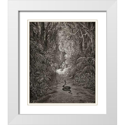 Satan As A Serpent, Enters Paradise In Search Of Eve (from Miltons Paradise Lost) White Modern Wood Framed Art Print with Double Matting by Dore, Gustave