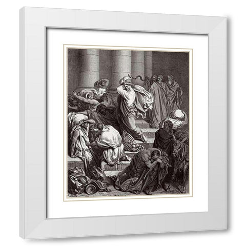 The Buyers and Sellers Driven out of the Temple by Jesus Holy Museumist White Modern Wood Framed Art Print with Double Matting by Dore, Gustave