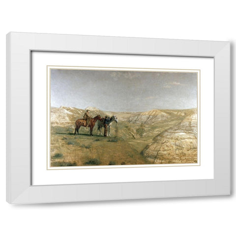 Cowboys In The Badlands White Modern Wood Framed Art Print with Double Matting by Eakins, Thomas