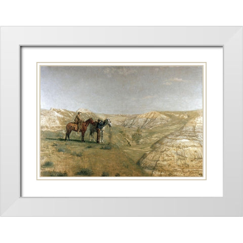 Cowboys In The Badlands White Modern Wood Framed Art Print with Double Matting by Eakins, Thomas