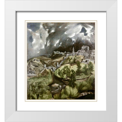 View of Toledo White Modern Wood Framed Art Print with Double Matting by El Greco