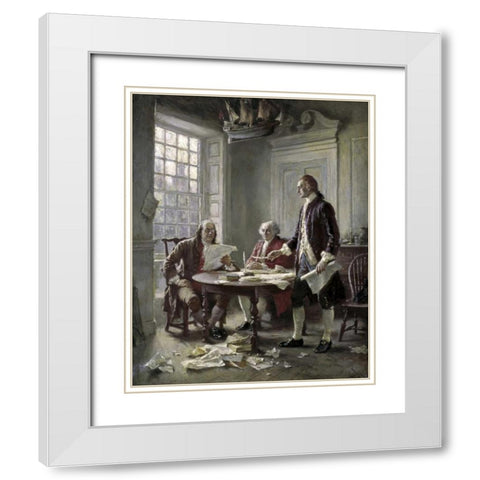 Drafting the Declaration of Independence White Modern Wood Framed Art Print with Double Matting by Ferris, Jean Leon Gerome