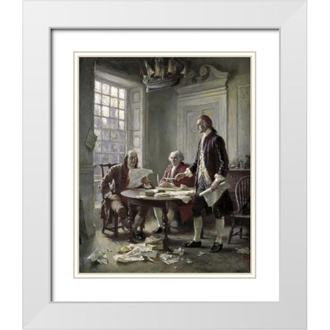 Drafting the Declaration of Independence White Modern Wood Framed Art Print with Double Matting by Ferris, Jean Leon Gerome