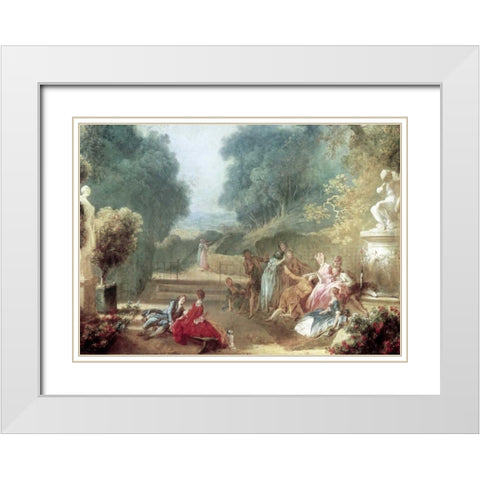 A Game of Hot Cockles White Modern Wood Framed Art Print with Double Matting by Fragonard, Jean Honore