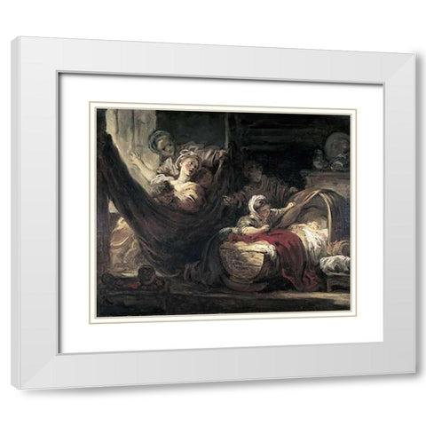 Cradle White Modern Wood Framed Art Print with Double Matting by Fragonard, Jean Honore