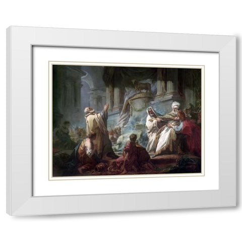 Jeroboam Sacrificing To The Idols White Modern Wood Framed Art Print with Double Matting by Fragonard, Jean Honore