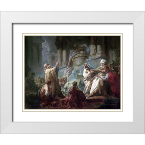 Jeroboam Sacrificing To The Idols White Modern Wood Framed Art Print with Double Matting by Fragonard, Jean Honore
