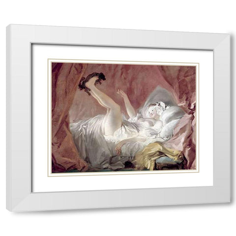 La Giambette White Modern Wood Framed Art Print with Double Matting by Fragonard, Jean Honore