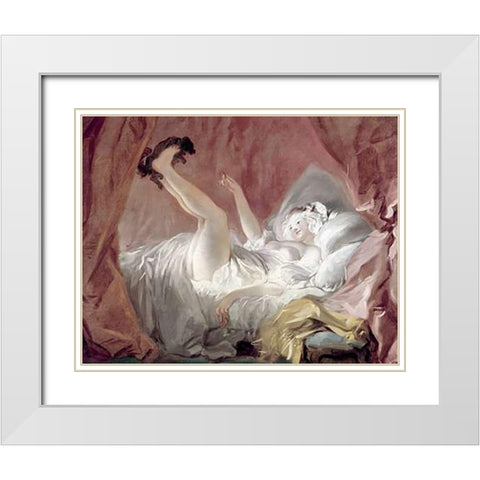 La Giambette White Modern Wood Framed Art Print with Double Matting by Fragonard, Jean Honore